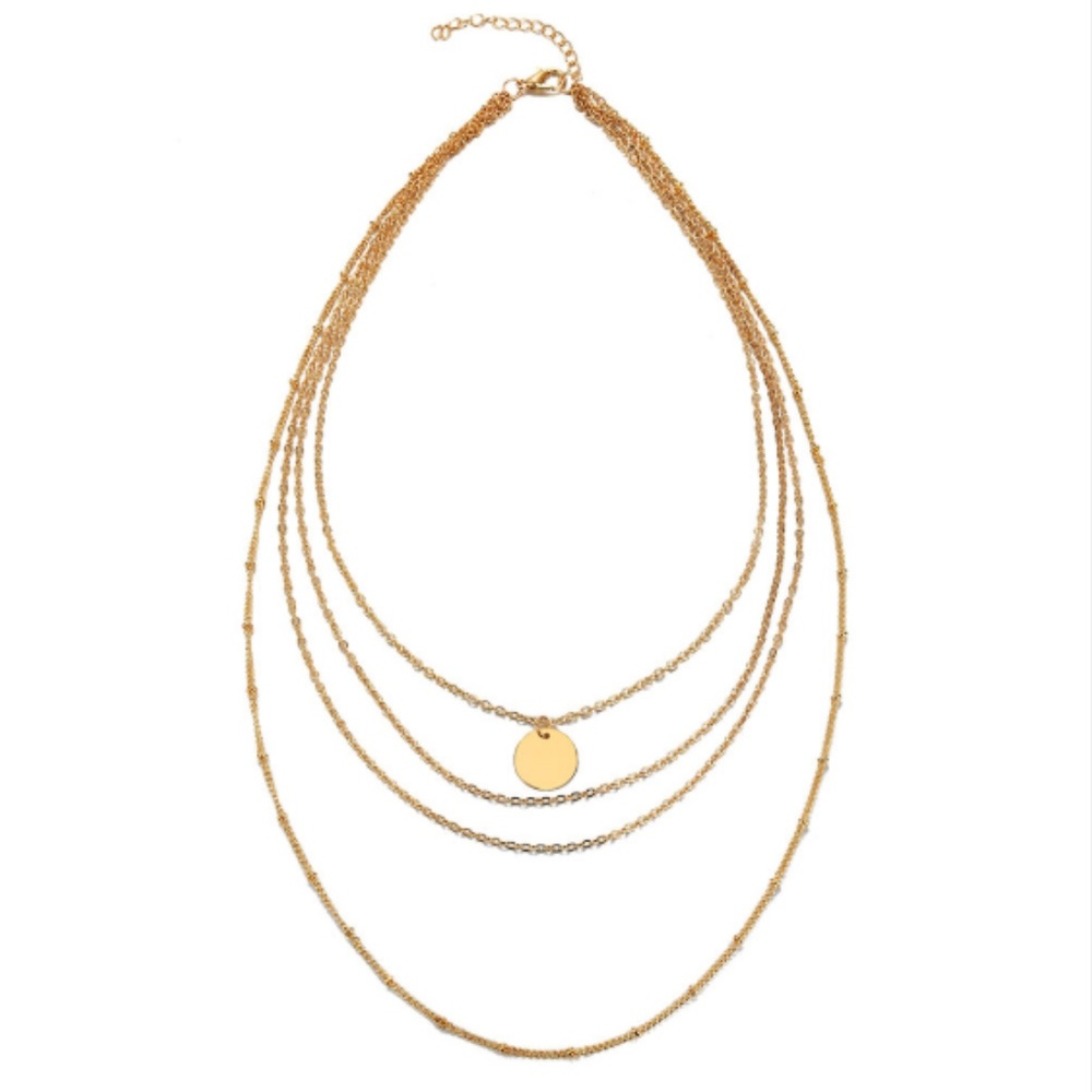 Boho Long Layered Round Circle Pendant Necklace - Picture 2 of 4
